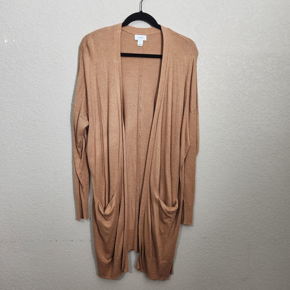 Old Navy Cardigan Sweater Womens Xxl Tan Longline Open Front Cottagecore